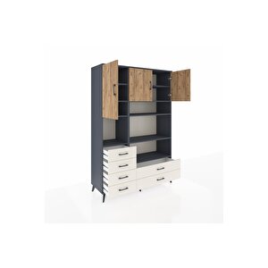 Hyperion Dolap 9 Raflı 6 Çekmeceli 3 Kapaklı 132x44x195 Antrasit-çam/aytaşı