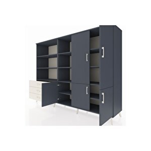 Hyperion Dolap 11 Raflı 3 Çekmeceli 5 Kapaklı 220x44x163 Antrasit-antrasit/aytaşı