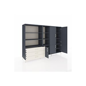 Hyperion Dolap 11 Raflı 3 Çekmeceli 5 Kapaklı 220x44x163 Antrasit-antrasit/aytaşı