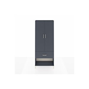 Arges Dolap 2 Raflı Tek Çekmeceli Tek Askılı 88x30x221 Antrasit-antrasit