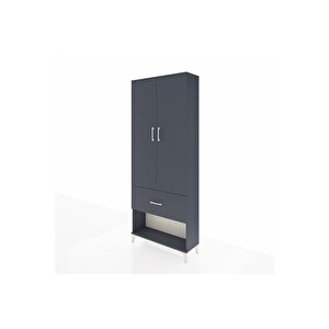 Arges Dolap 2 Raflı Tek Çekmeceli Tek Askılı 88x30x221 Antrasit-antrasit