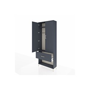 Arges Dolap 2 Raflı Tek Çekmeceli Tek Askılı 88x30x221 Antrasit-antrasit