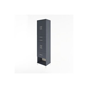Hyperion Dolap 3 Raflı 3 Çekmeceli 4 Kapaklı 60x44x243 Antrasit-antrasit