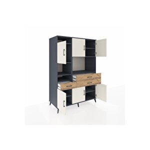 Kronos Dolap 9 Raflı 3 Çekmeceli 6 Kapaklı 132x59x195 Antrasit-aytaşı/çam