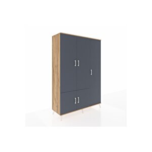 Hyperion Dolap 7 Raflı 5 Kapaklı Tek Askılı 132x44x195 Çam-antrasit/çam