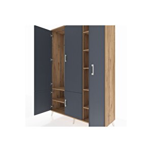 Hyperion Dolap 7 Raflı 5 Kapaklı Tek Askılı 132x44x195 Çam-antrasit/çam