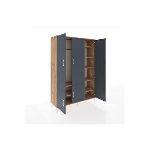 Hyperion Dolap 7 Raflı 5 Kapaklı Tek Askılı 132x44x195 Çam-antrasit/çam