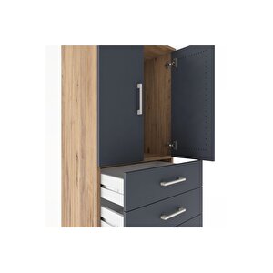 Hyperion Dolap Tek Raflı 5 Çekmeceli 2 Kapaklı 60x44x182 Çam-antrasit