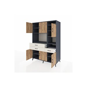 Kronos Dolap 10 Raflı 3 Çekmeceli 6 Kapaklı 132x59x195 Antrasit-çam/aytaşı