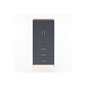 Hyperion Dolap Tek Raflı 3 Çekmeceli Tek Askılı 88x44x195 Çam-antrasit
