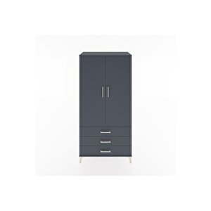 Hyperion Dolap Tek Raflı 3 Çekmeceli Tek Askılı 88x44x182 Antrasit-antrasit