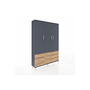 Arges Dolap 5 Raflı 5 Çekmeceli Tek Askılı 132x30x195 Antrasit-antrasit/çam