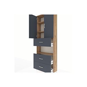 Arges Dolap 4 Raflı 3 Çekmeceli 2 Kapaklı 88x30x243 Çam-antrasit