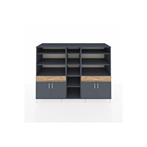Kronos Dolap 12 Raflı 2 Çekmeceli 4 Kapaklı 220x59x163 Antrasit-antrasit/çam