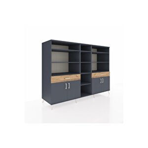 Kronos Dolap 12 Raflı 2 Çekmeceli 4 Kapaklı 220x59x163 Antrasit-antrasit/çam