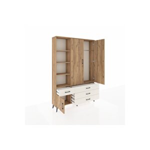 Arges Dolap 5 Raflı 4 Çekmeceli Tek Askılı 132x30x195 Çam-çam/aytaşı