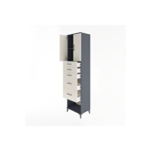 Hyperion Dolap 2 Raflı 5 Çekmeceli 2 Kapaklı 60x44x243 Antrasit-aytaşı