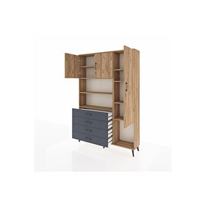 Arges Dolap 8 Raflı 4 Çekmeceli 3 Kapaklı 132x30x195 Çam-çam/antrasit