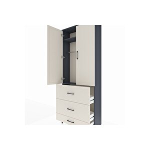 Arges Dolap 2 Raflı 3 Çekmeceli Tek Askılı 88x30x221 Antrasit-aytaşı