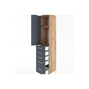 Hyperion Dolap 2 Raflı 5 Çekmeceli Tek Askılı 44x44x221 Çam-antrasit