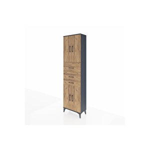 Arges Dolap 3 Raflı 3 Çekmeceli 4 Kapaklı 60x30x221 Antrasit-çam