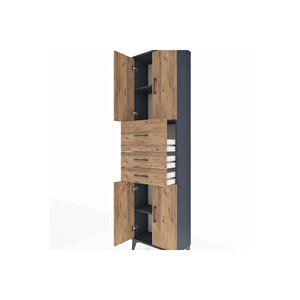 Arges Dolap 3 Raflı 3 Çekmeceli 4 Kapaklı 60x30x221 Antrasit-çam