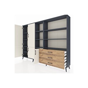 Arges Dolap 11 Raflı 3 Çekmeceli 5 Kapaklı 220x30x163 Antrasit-aytaşı/çam