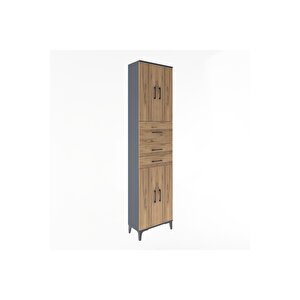 Arges Dolap 4 Raflı 3 Çekmeceli 4 Kapaklı 60x30x243 Antrasit-çam