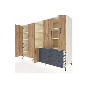 Kronos Dolap 11 Raflı 3 Çekmeceli 7 Kapaklı 220x59x163 Aytaşı-çam/antrasit