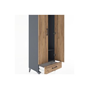 Hyperion Dolap 2 Raflı Tek Çekmeceli Tek Askılı 60x44x182 Antrasit-çam