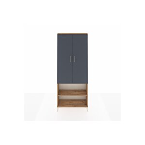 Arges Dolap 3 Raflı 2 Kapaklı Tek Askılı 88x30x221 Çam-antrasit