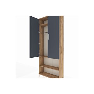 Arges Dolap 3 Raflı 2 Kapaklı Tek Askılı 88x30x221 Çam-antrasit