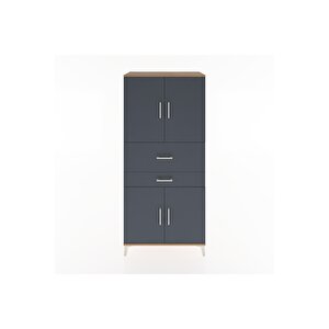 Hyperion Dolap 4 Raflı 2 Çekmeceli 4 Kapaklı 88x44x195 Çam-antrasit