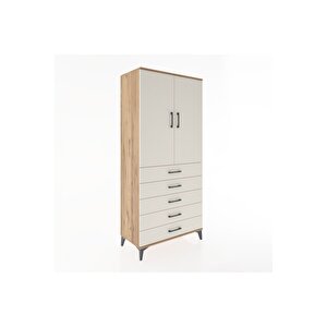Hyperion Dolap 3 Raflı 5 Çekmeceli 2 Kapaklı 88x44x195 Çam-aytaşı