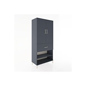 Hyperion Dolap 2 Raflı Tek Çekmeceli Tek Askılı 88x44x195 Antrasit-antrasit