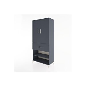 Hyperion Dolap 2 Raflı Tek Çekmeceli Tek Askılı 88x44x195 Antrasit-antrasit