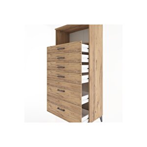 Hyperion Dolap Tek Raflı 6 Çekmeceli 88x44x182 Çam-çam