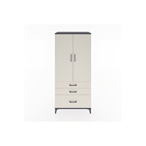 Hyperion Dolap 4 Raflı 3 Çekmeceli 2 Kapaklı 88x44x195 Antrasit-aytaşı