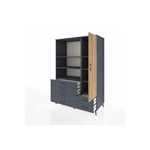 Kronos Dolap 7 Raflı 6 Çekmeceli Tek Kapaklı  132x59x195 Antrasit-çam/antrasit