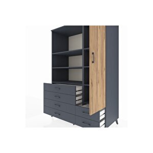 Kronos Dolap 7 Raflı 6 Çekmeceli Tek Kapaklı  132x59x195 Antrasit-çam/antrasit