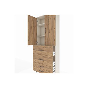 Arges Dolap 3 Raflı 4 Çekmeceli 2 Kapaklı 88x30x221 Aytaşı-çam