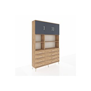 Arges Dolap 8 Raflı 8 Çekmeceli 3 Kapaklı 132x30x195 Çam-antrasit/çam