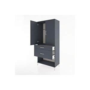 Hyperion Dolap Tek Raflı 2 Çekmeceli Tek Askılı 88x44x195 Antrasit-antrasit