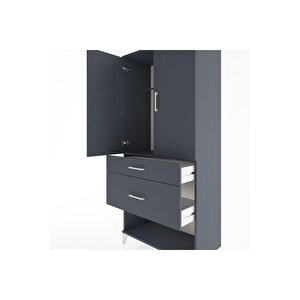 Hyperion Dolap Tek Raflı 2 Çekmeceli Tek Askılı 88x44x195 Antrasit-antrasit