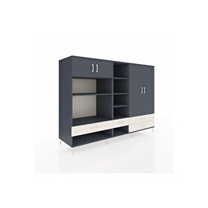 Kronos Dolap 12 Raflı 4 Çekmeceli 4 Kapaklı 220x59x163 Antrasit-antrasit/aytaşı