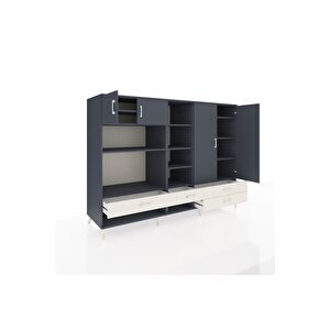 Kronos Dolap 12 Raflı 4 Çekmeceli 4 Kapaklı 220x59x163 Antrasit-antrasit/aytaşı