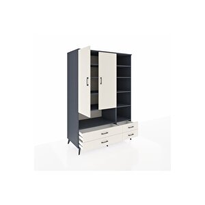 Kronos Dolap 10 Raflı 4 Çekmeceli 2 Kapaklı 132x59x195 Antrasit-aytaşı/aytaşı