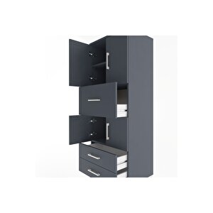 Hyperion Dolap 3 Raflı 3 Çekmeceli 4 Kapaklı 60x44x163 Antrasit-antrasit