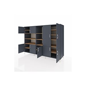 Kronos Dolap 14 Raflı 9 Kapaklı 220x59x163 Antrasit-antrasit/çam