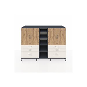 Kronos Dolap 10 Raflı 6 Çekmeceli 4 Kapaklı 220x59x163 Antrasit-çam/aytaşı